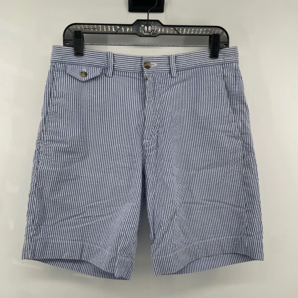 Polo Ralph Lauren Shorts Mens 32 Blue Seersucker Striped Stretch Cotton Prep